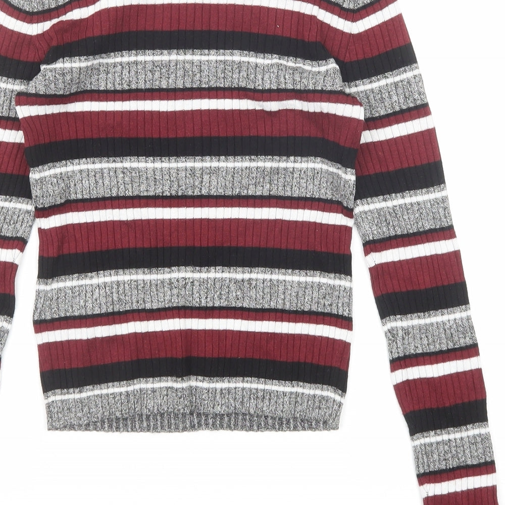 Divided by H&M Womens Multicoloured Round Neck Striped Viscose Pullover Jumper Size XS