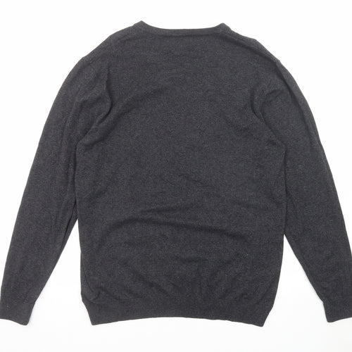 NEXT Mens Grey V-Neck Cotton Pullover Jumper Size L Long Sleeve
