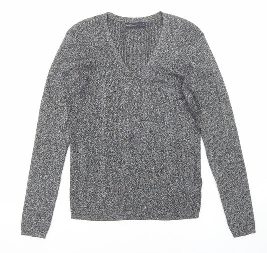 Marks and Spencer Womens Grey V-Neck Viscose Pullover Jumper Size 10