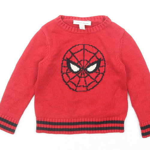 Gap Boys Red Round Neck Cotton Pullover Jumper Size 5 Years Pullover - Spiderman