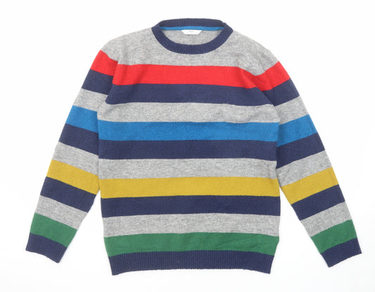 Marks and Spencer Boys Multicoloured Round Neck Striped Acrylic Pullover Jumper Size 12-13 Years Pullover