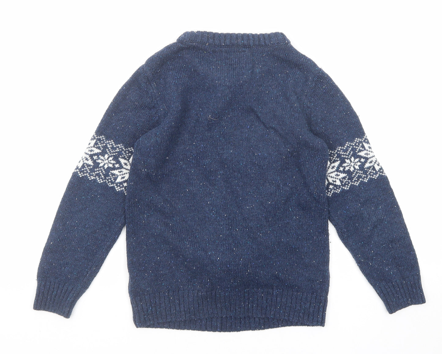 NEXT Boys Blue Round Neck Acrylic Pullover Jumper Size 7 Years Pullover - Reindeer Christmas