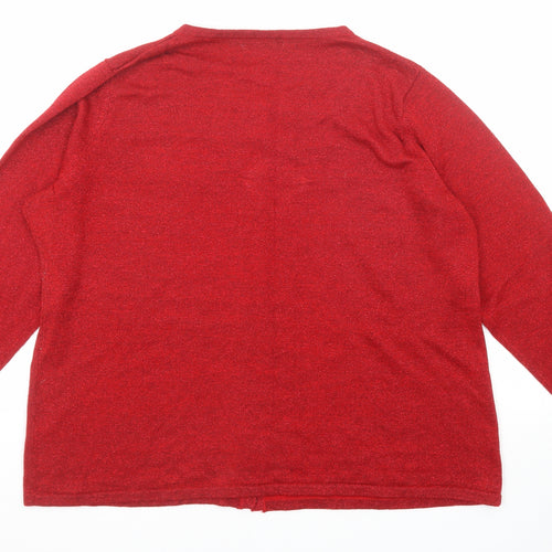 Bonmarché Womens Red Round Neck Acrylic Cardigan Jumper Size XL