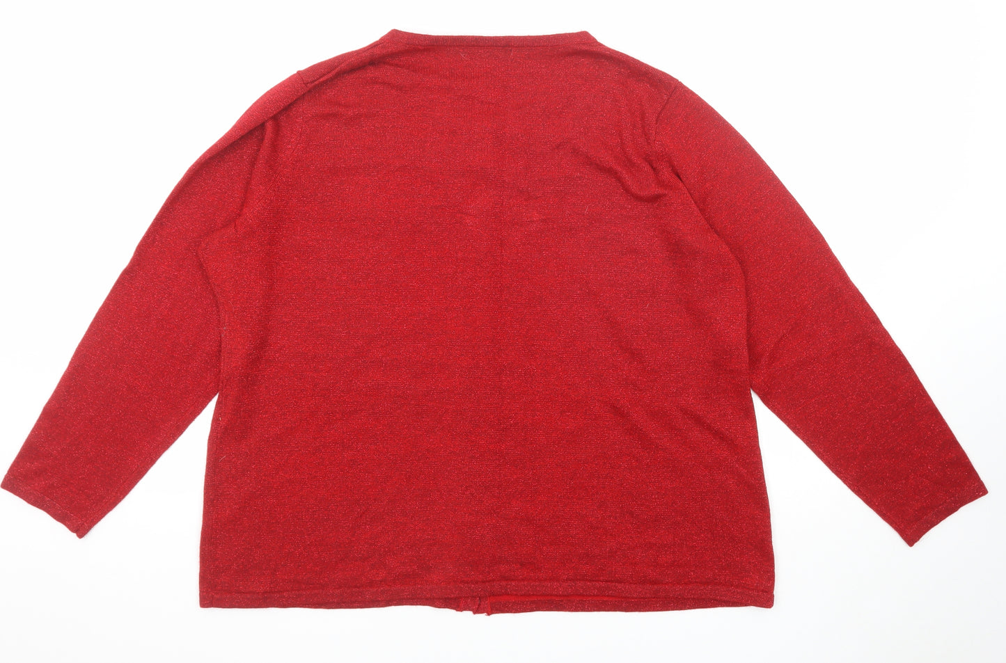 Bonmarché Womens Red Round Neck Acrylic Cardigan Jumper Size XL