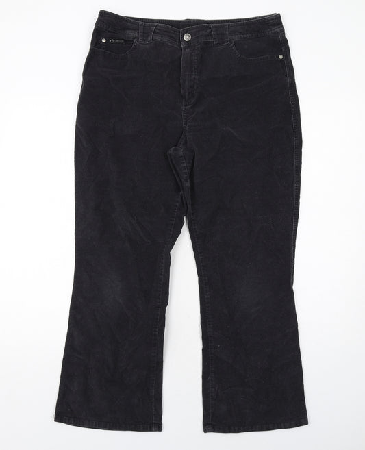 Per Una Womens Black Cotton Trousers Size 16 Regular Zip