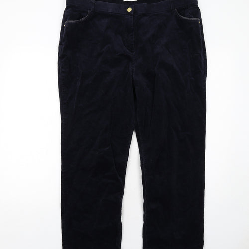 Marks and Spencer Womens Blue Cotton Trousers Size 20 Regular Zip