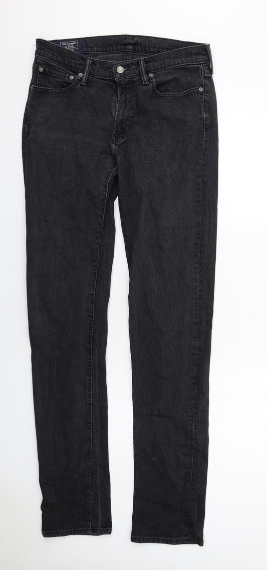 Abercrombie & Fitch Mens Black Cotton Skinny Jeans Size 32 in L36 in Slim Zip