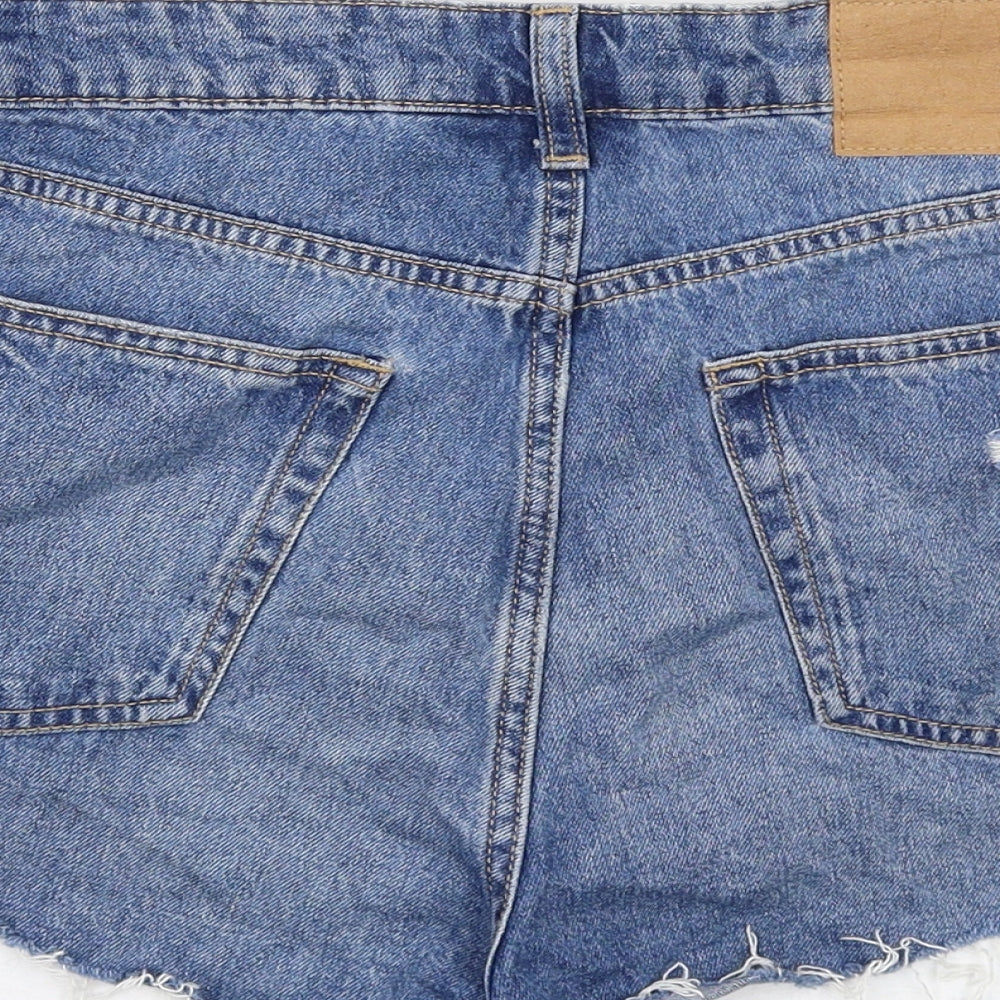 H&M Womens Blue Cotton Cut-Off Shorts Size 10 Regular Button - Distressed