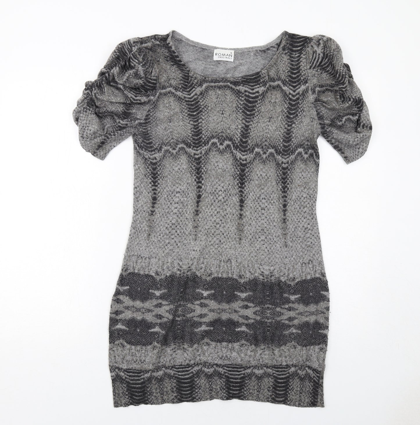 Roman Originals Womens Grey Geometric Polyamide Jacket Dress Size M Round Neck Pullover