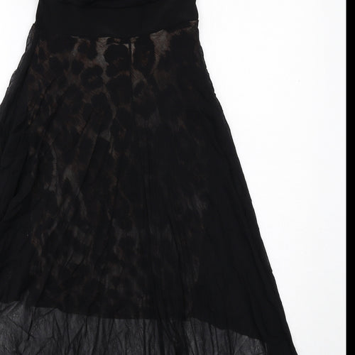 Progress Womens Black Animal Print Polyester Trapeze & Swing Size M V-Neck Pullover - Leopard Pattern Sheer Overlay