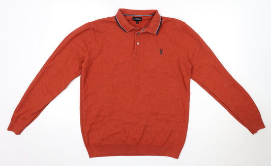 NEXT Mens Orange Collared Cotton Pullover Jumper Size L Long Sleeve