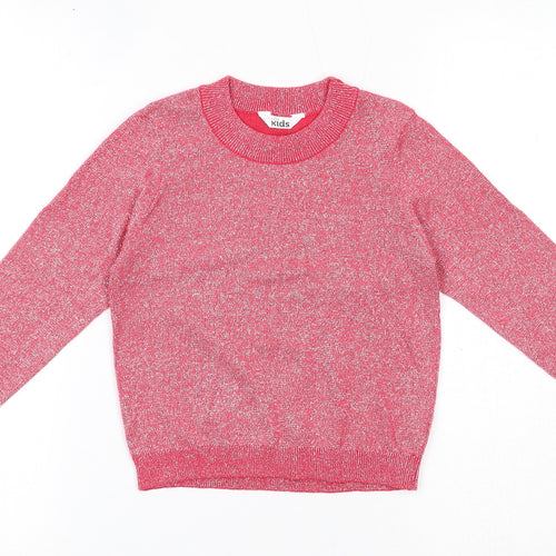 M&Co Girls Pink Crew Neck Cotton Pullover Jumper Size 4-5 Years Pullover