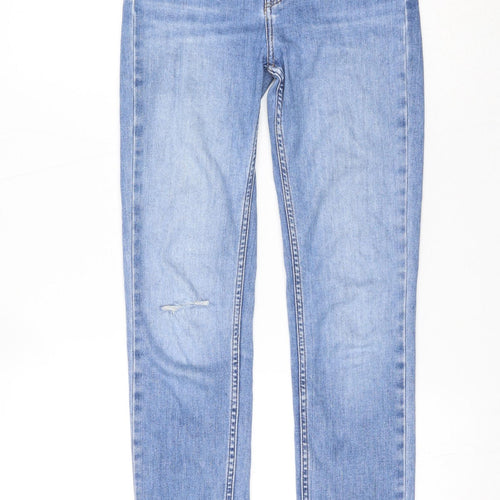 Fat Face Womens Blue Cotton Skinny Jeans Size 8 L27 in Extra-Slim Zip