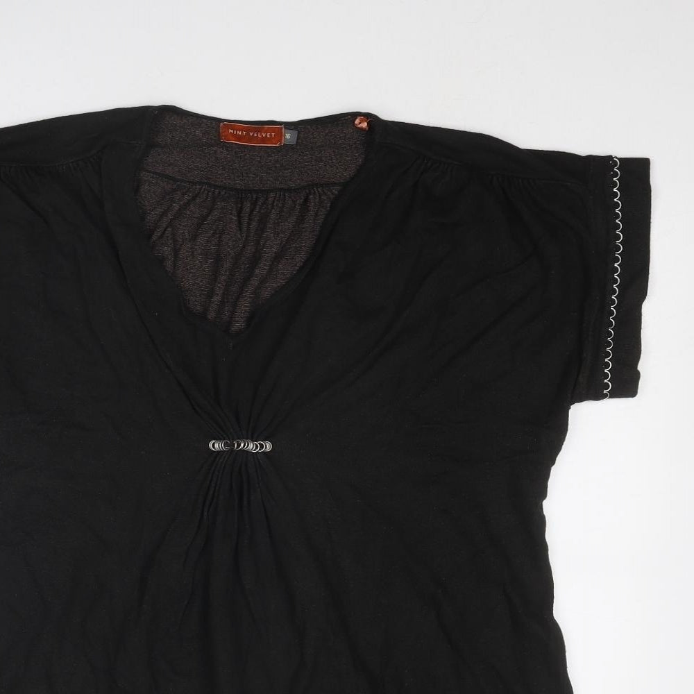 Mint Velvet Womens Black Viscose Basic T-Shirt Size 16 V-Neck