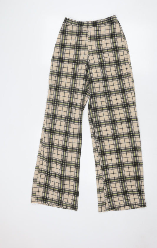 PRETTYLITTLETHING Womens Beige Plaid Polyester Trousers Size 4 Regular