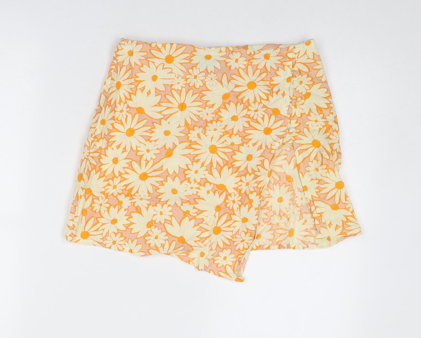 Reclaimed Vintage Womens Orange Floral Cotton A-Line Skirt Size 10 Zip