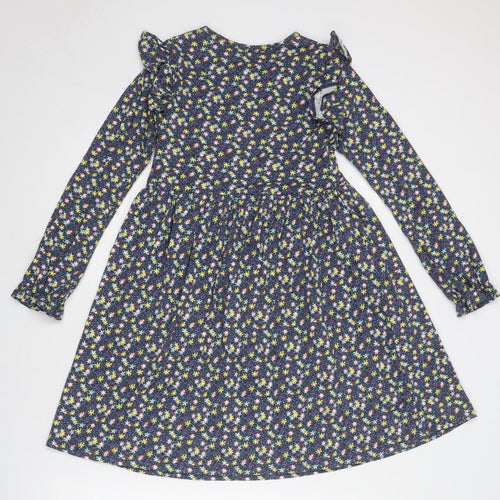 Leigh Tucker Willow Girls Blue Floral Cotton A-Line Size 10-11 Years Round Neck Pullover