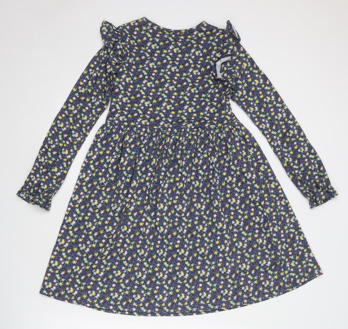 Leigh Tucker Willow Girls Blue Floral Cotton A-Line Size 10-11 Years Round Neck Pullover