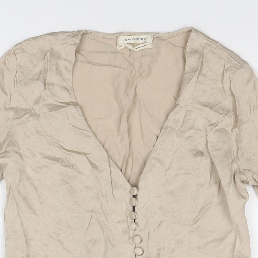 Urban Outfitters Womens Beige Viscose Basic Blouse Size S V-Neck - Knot Front