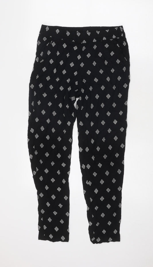 Divided by H&M Womens Black Geometric Viscose Trousers Size 10 Regular