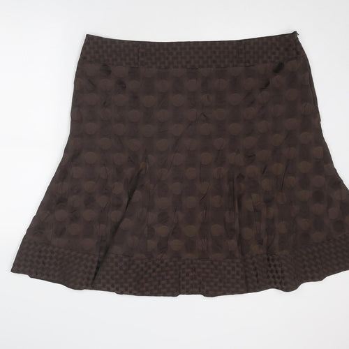 Marks and Spencer Womens Brown Geometric Cotton Swing Skirt Size 22 Zip