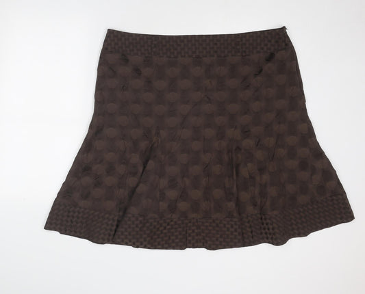 Marks and Spencer Womens Brown Geometric Cotton Swing Skirt Size 22 Zip