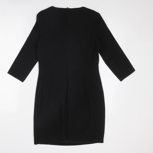 Voulez-Vous Womens Black Geometric Polyester A-Line Size 10 Round Neck Zip