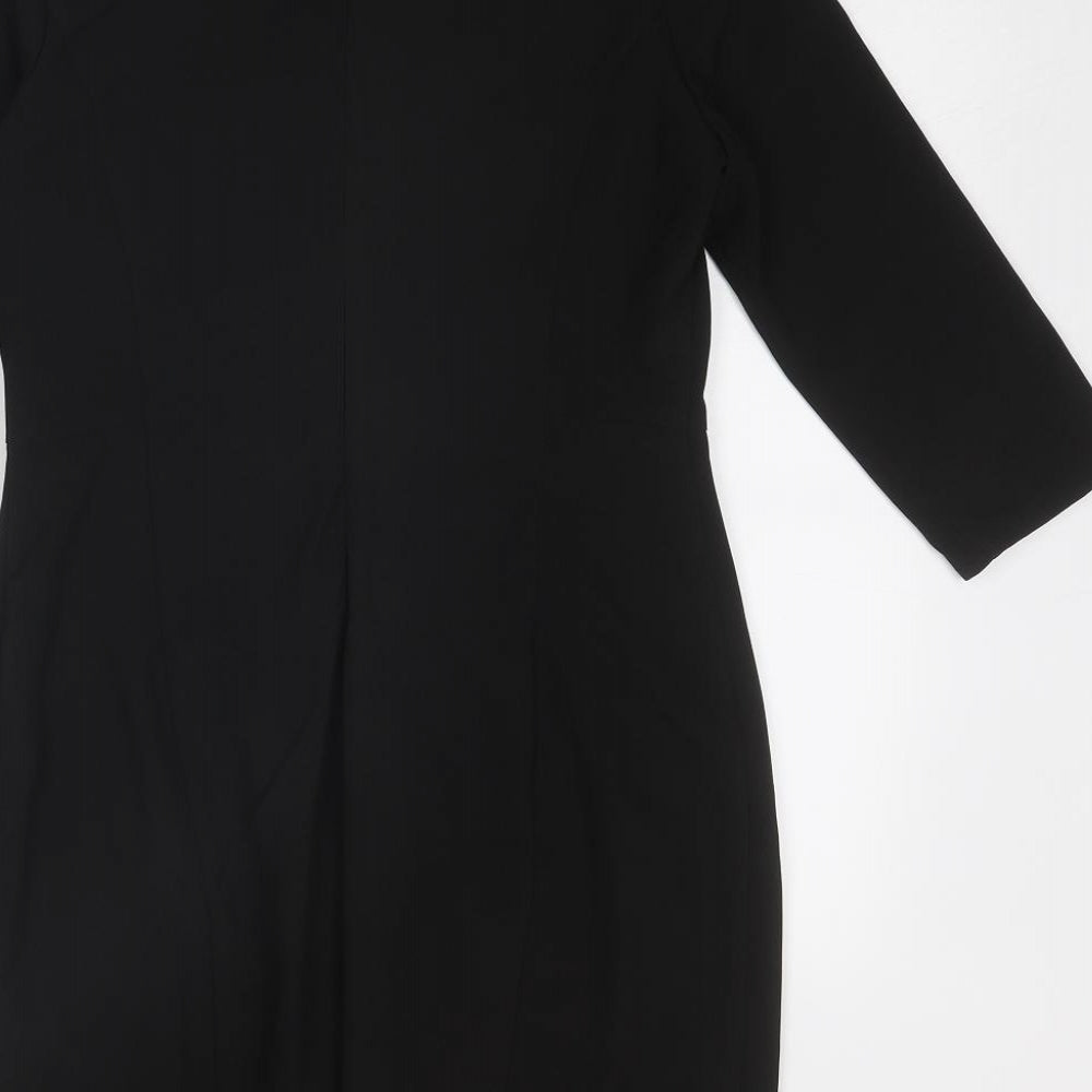 Voulez-Vous Womens Black Geometric Polyester A-Line Size 10 Round Neck Zip