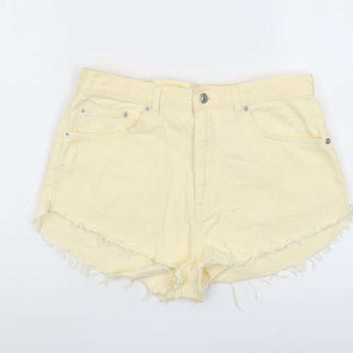 Pull&Bear Womens Yellow Cotton Hot Pants Shorts Size 12 L3 in Regular Button - Frayed Hem