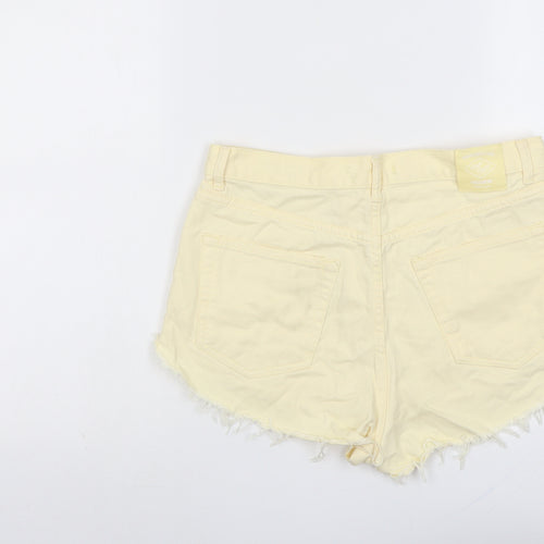 Pull&Bear Womens Yellow Cotton Hot Pants Shorts Size 12 L3 in Regular Button - Frayed Hem