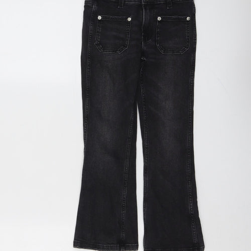 Zara Girls Black Cotton Bootcut Jeans Size 7 Years Regular Button
