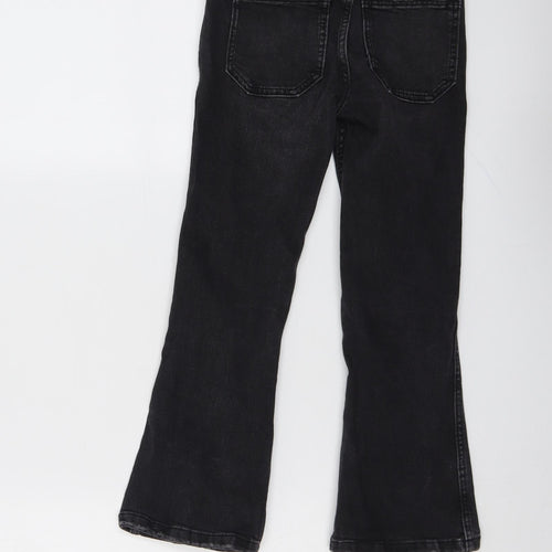 Zara Girls Black Cotton Bootcut Jeans Size 7 Years Regular Button
