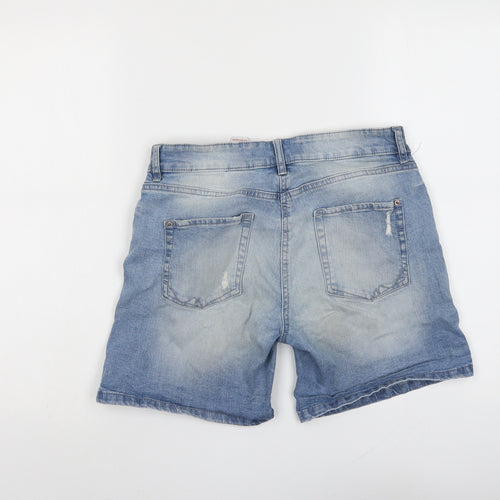 NEXT Womens Blue Cotton Boyfriend Shorts Size 10 L6 in Regular Button - Distressed