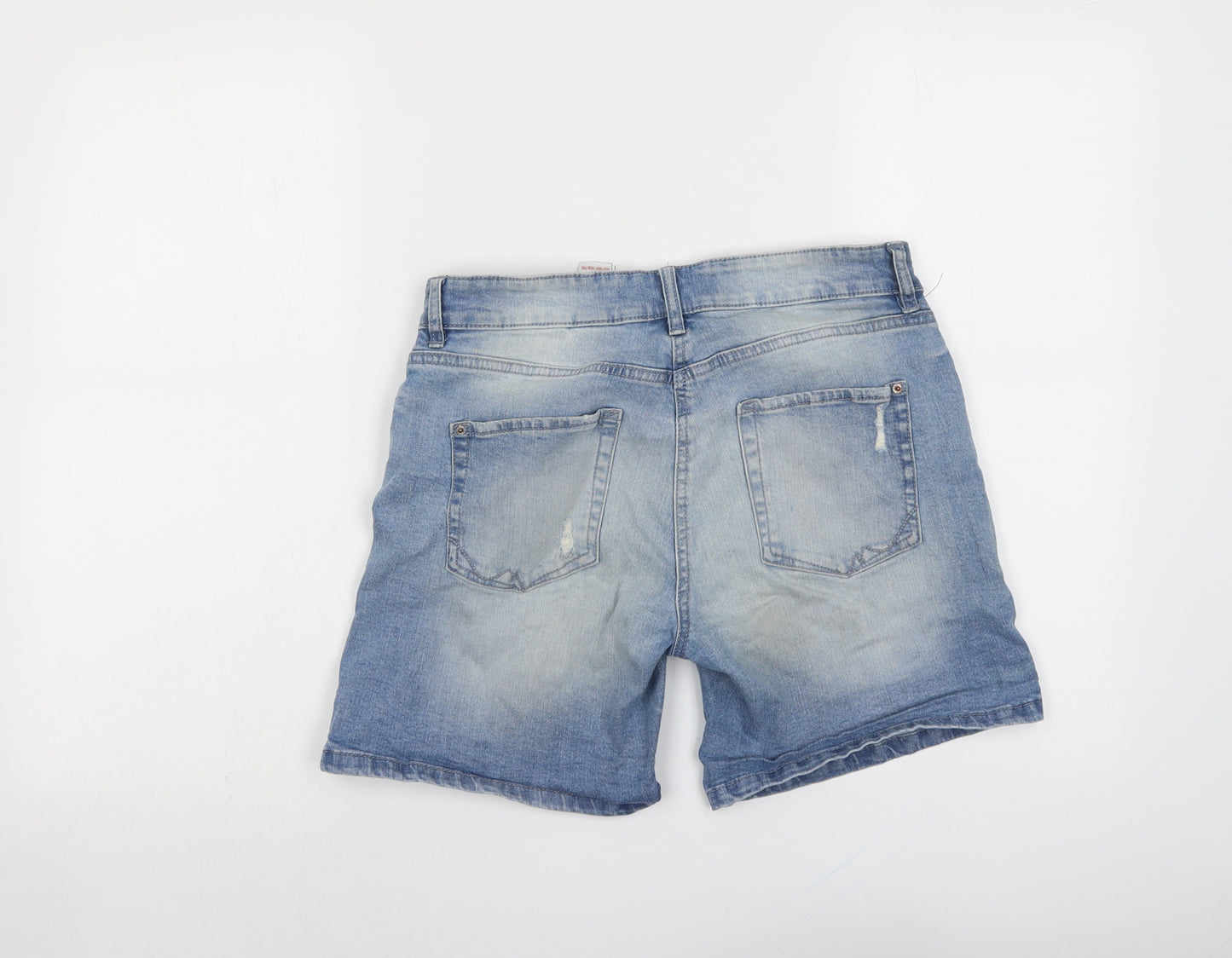 NEXT Womens Blue Cotton Boyfriend Shorts Size 10 L6 in Regular Button - Distressed