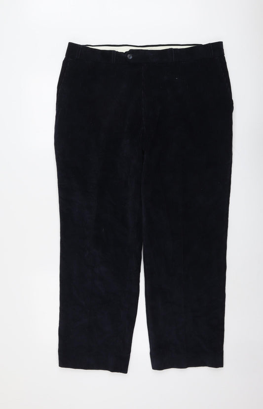 Simon Taylor Mens Blue Cotton Cropped Trousers Size 38 in L29 in Regular Button