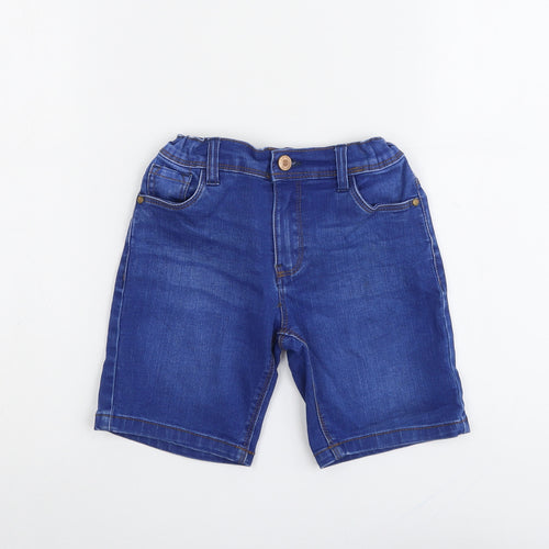 M&Co Girls Blue Cotton Chino Shorts Size 5-6 Years Regular Zip