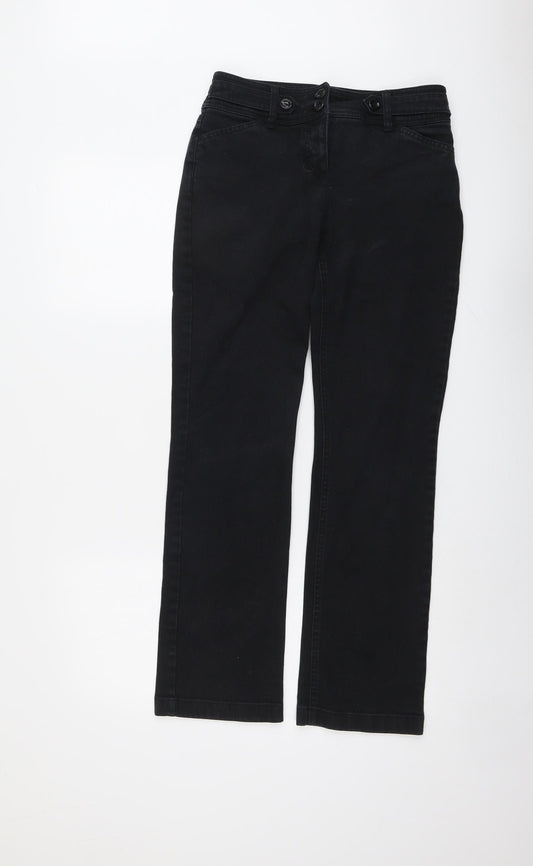 Per Una Womens Black Cotton Straight Jeans Size 8 L29 in Regular Button