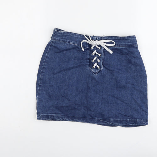 FOREVER 21 Womens Blue Cotton Mini Skirt Size S Zip