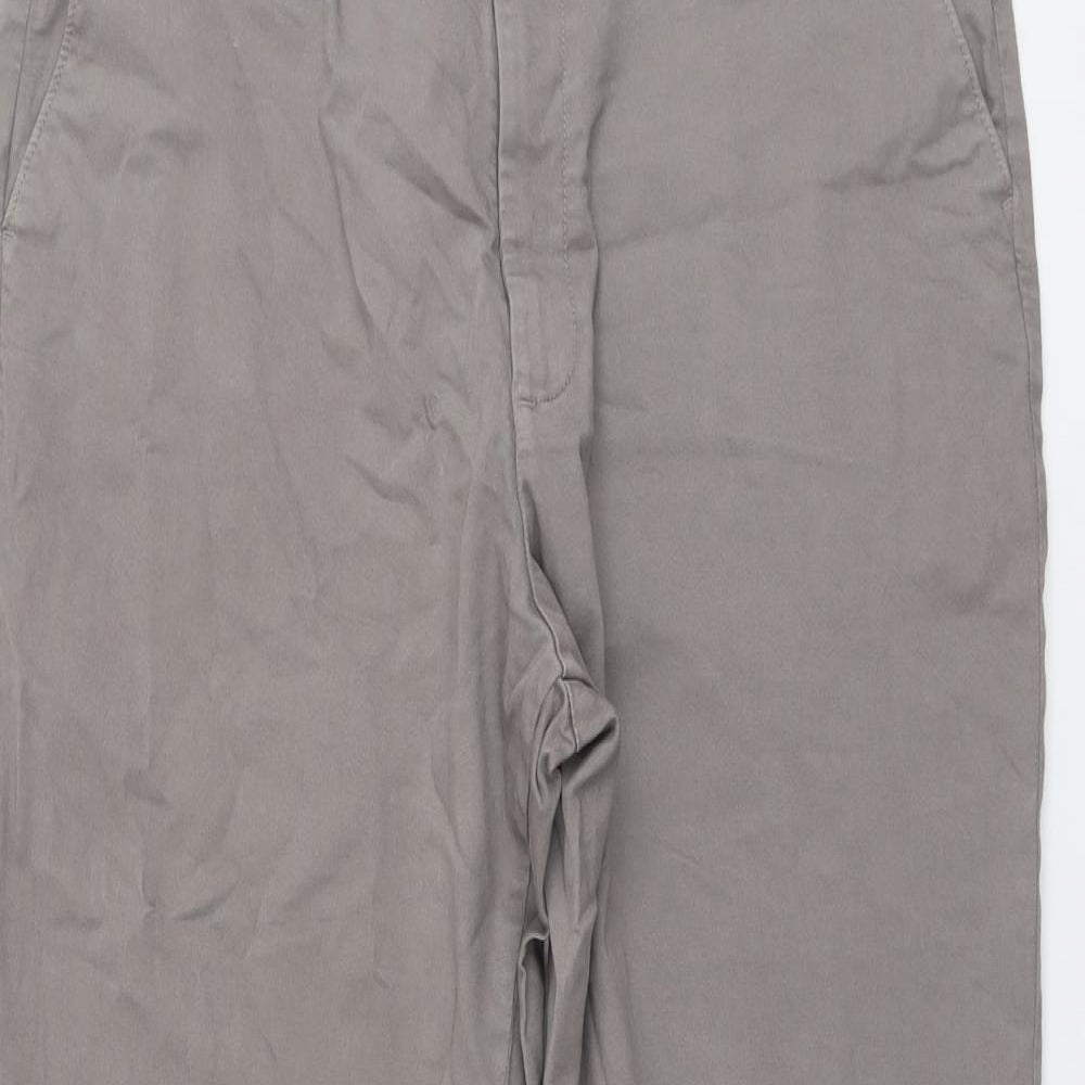 Marks and Spencer Womens Grey Cotton Chino Trousers Size 16 L27 in Regular Button