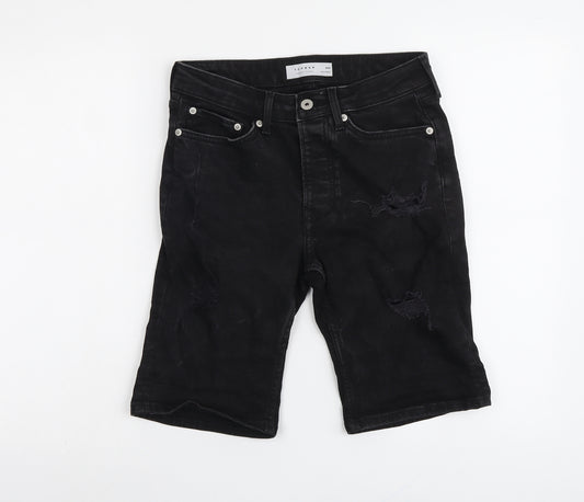 Topman Mens Black Cotton Chino Shorts Size 28 in L10 in Regular Button