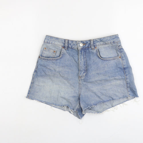 Topshop Womens Blue Cotton Cut-Off Shorts Size 10 L3 in Regular Button