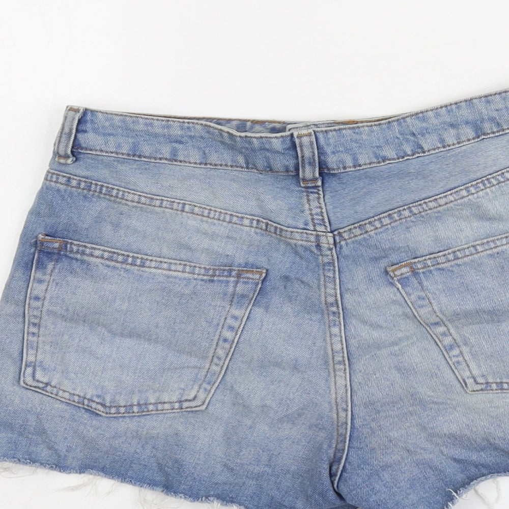 Topshop Womens Blue Cotton Cut-Off Shorts Size 10 L3 in Regular Button