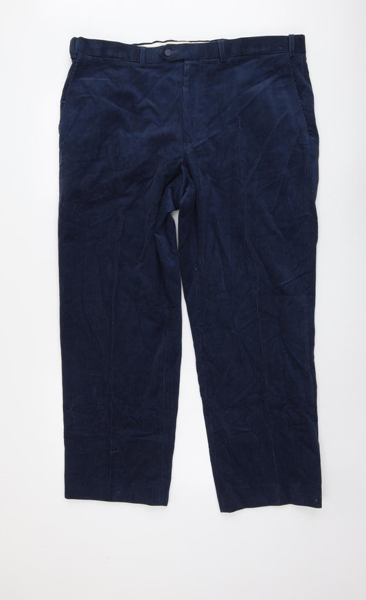 Marks and Spencer Mens Blue Cotton Chino Trousers Size 40 in L29 in Regular Button