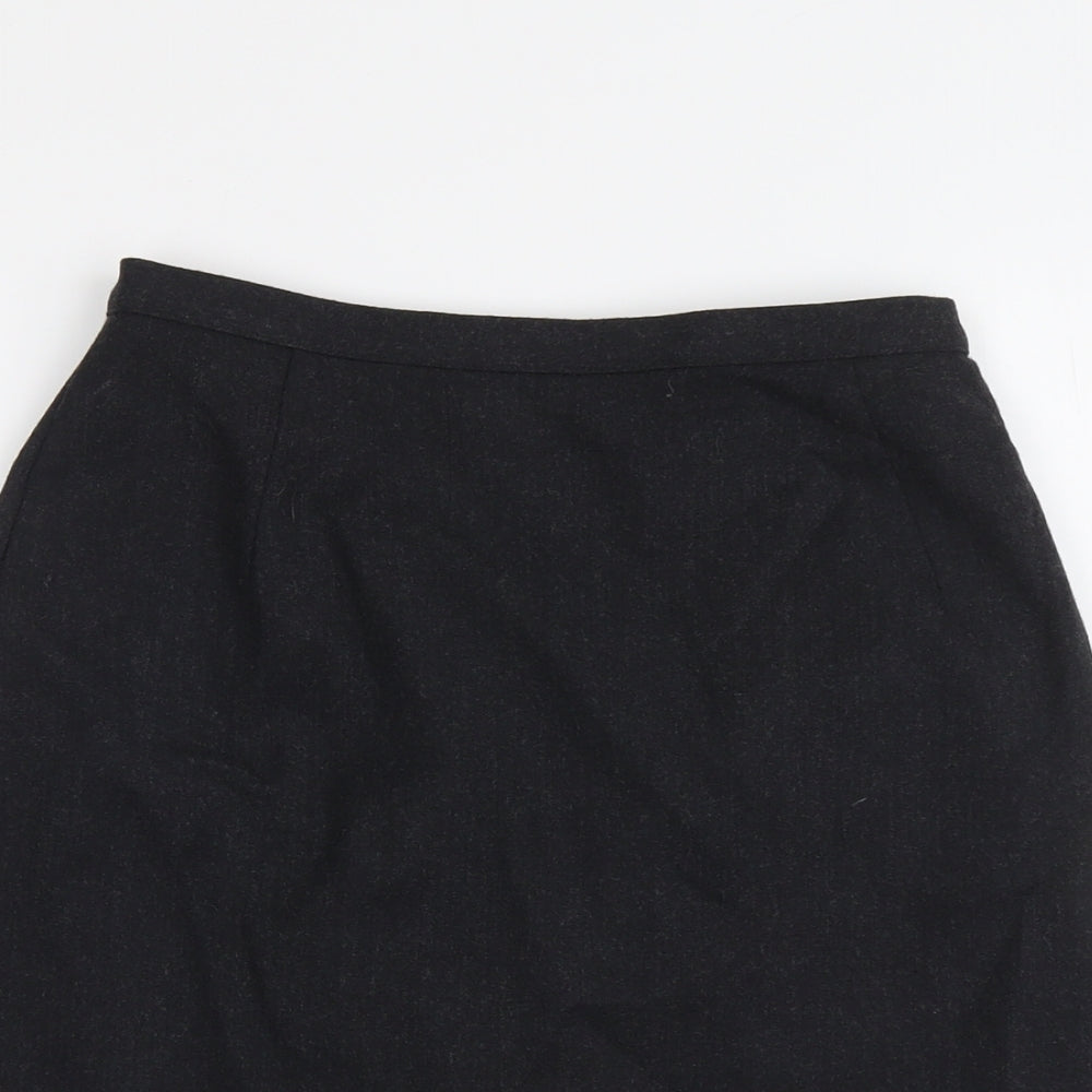 Marks and Spencer Womens Grey Wool A-Line Skirt Size 12 Zip