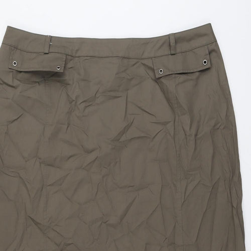 Klass Womens Green Cotton A-Line Skirt Size 18 Button