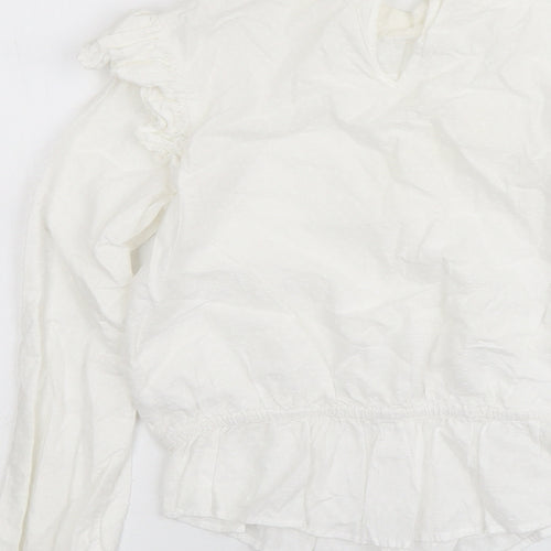 Mango Girls Ivory Cotton Basic Blouse Size 13-14 Years Mock Neck Button