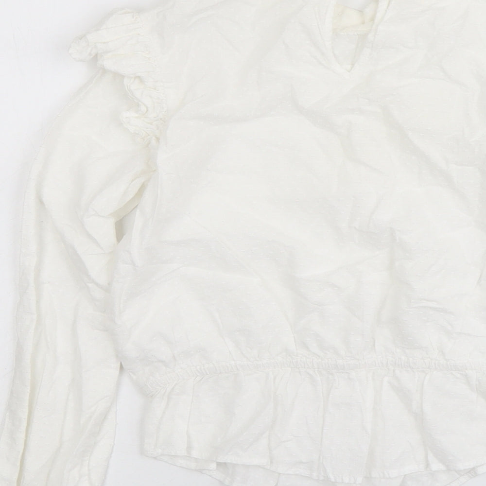 Mango Girls Ivory Cotton Basic Blouse Size 13-14 Years Mock Neck Button