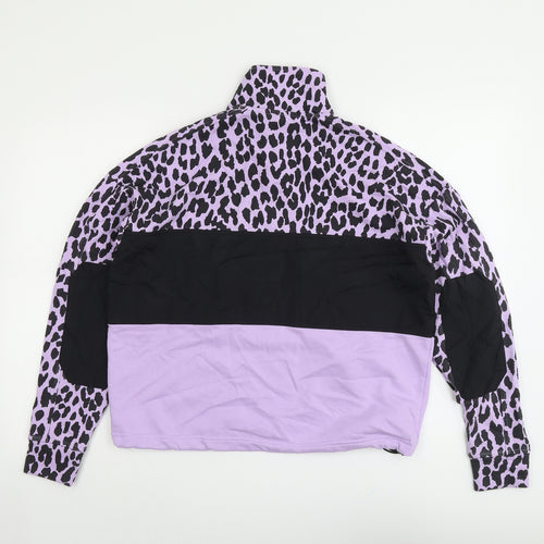 Colourwear Womens Purple Animal Print Cotton Pullover Sweatshirt Size S Zip - Leopard Pattern