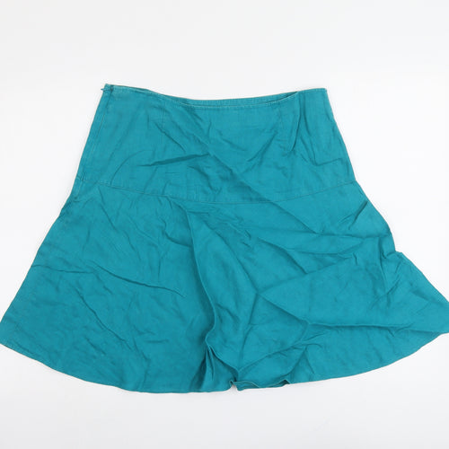 Marks and Spencer Womens Blue Linen Swing Skirt Size 12 Zip
