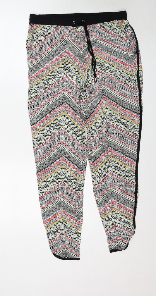 New Look Womens Multicoloured Geometric Viscose Trousers Size 12 Regular Drawstring